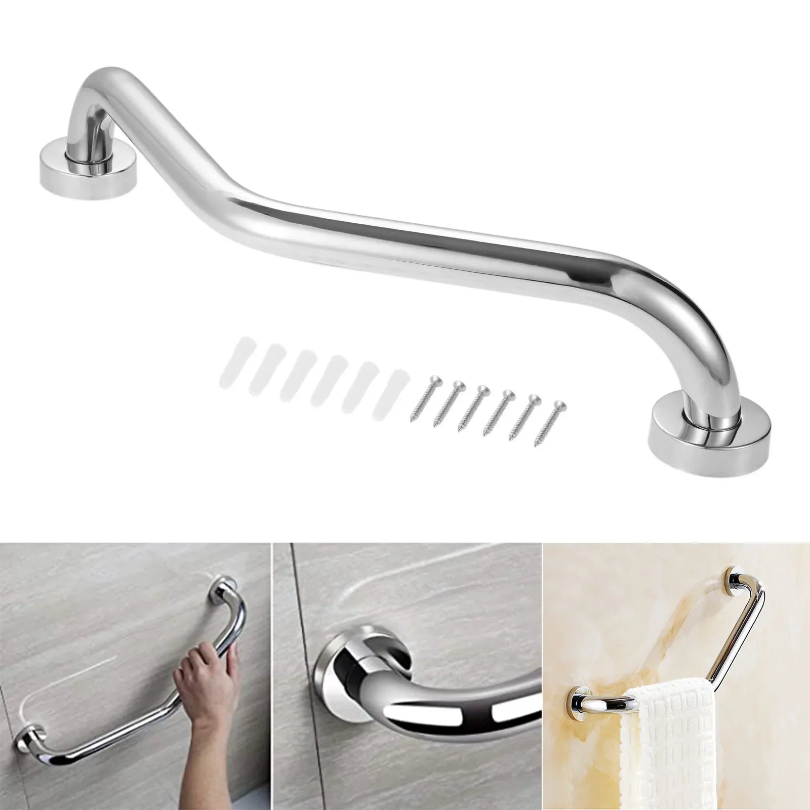 1pc Bathroom Grab Bar Stainless Steel Durable Shower Bathtub Arc Handle Grip Bathroom Toilet Elderly Disabled Safe Facility Help