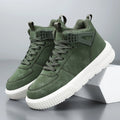 Men's Green High Top Sneakers Casual Leather Skate Shoes Lace-up Platform Streetwear Ankle Boots