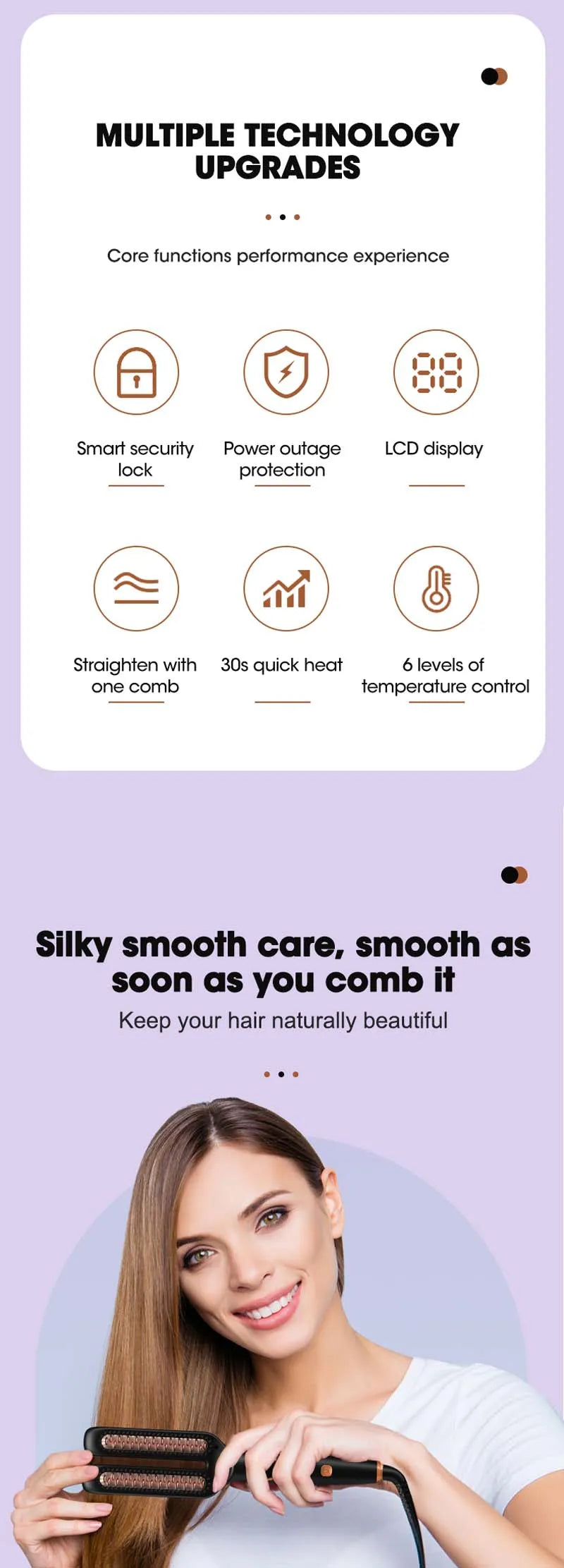 Professional Hair Straightener Brush Ionic Double Heating Plate 5 Temp Ceramic Heating Comb For Fast Lcd Display Styling Tool