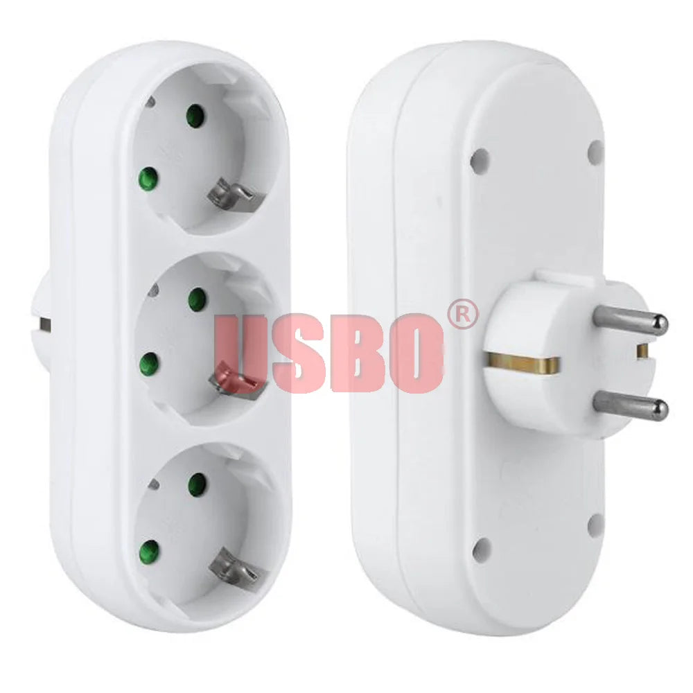 HOT！Socket Adaptor Double 1 SCHUKO/ 2 Euro Plug with Socket Standard Grounding Residential