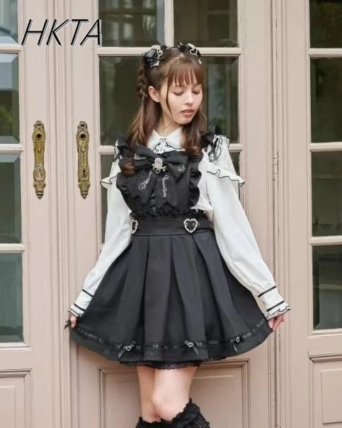 Japanese Liz Dress Sweet Girls Mine Bow Two-Way Detachable Apron Suspender Dress Women's Slim Bow Sleeveless Strap Dress Girls
