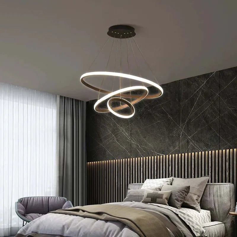 Modern simple LED living room lights light luxury Scandinavian round dining room bedroom bar chandelier creative circle light