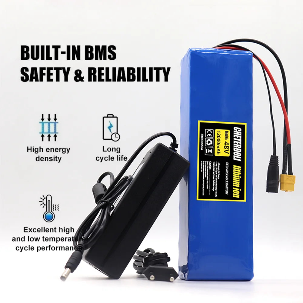 48V E-scooter Battery 12Ah real capacity 13S3P 18650 Lithium-ion battery Pack 500W 1000W motor BMS system wiht 2A Charger