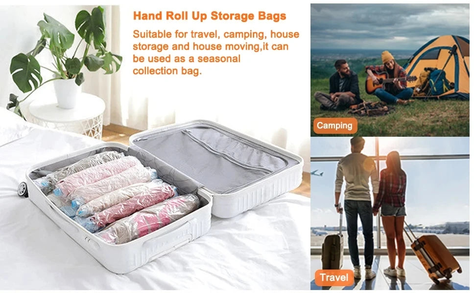 Travel Compression Bags, Roll Up Travel Space Saver Bags for Luggage, Cruise Ship Essentials Cothes, Folding Compressed Bag