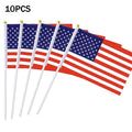 10PCS USA Stick Flag,American US 14x21cm HandHeld Mini ensign Pole United States Stick Flag Vivid Color Fade Resistant banner
