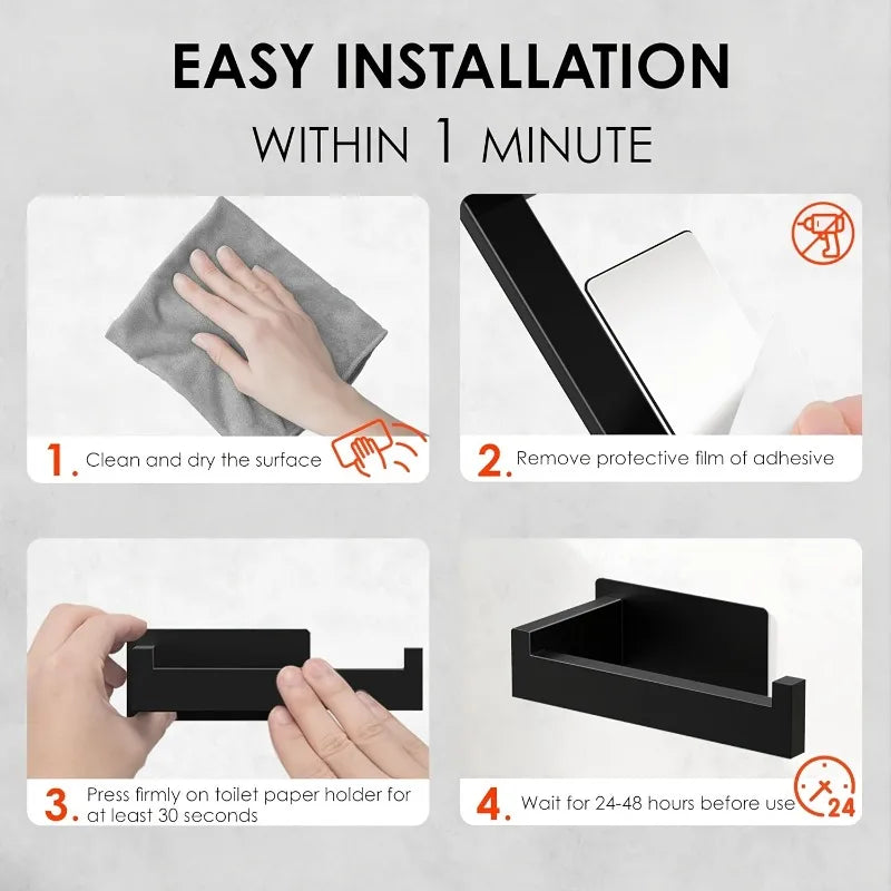 Self Adhesive Toilet Paper Holder Stainless Steel No Drill Wall Mount for Bathroom Kitchen RV Rustproof Space Saving Tools