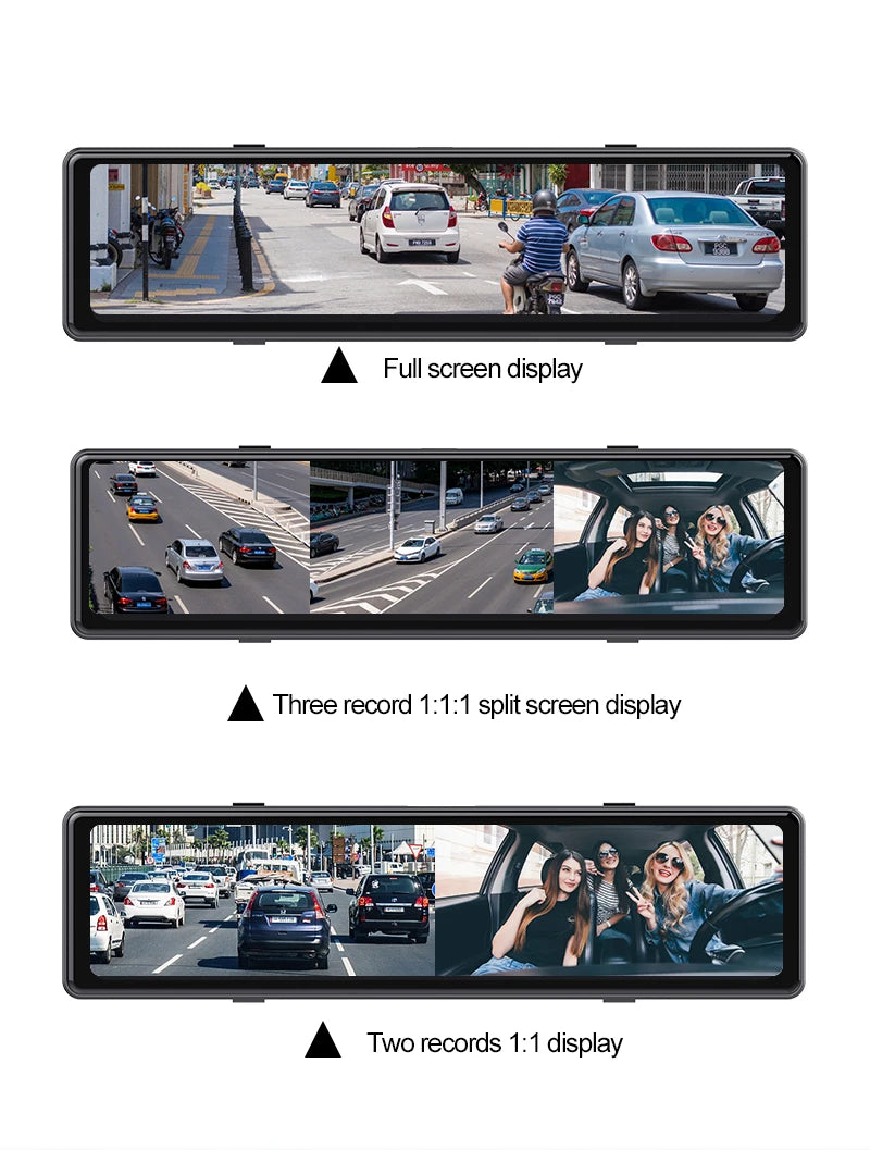 3 Cameras Dash Cam Car Play & Android Auto 2.5k 2560*1440P Rearview Mirror Video Recording WIFI Loop Record Phone APP Car DVR