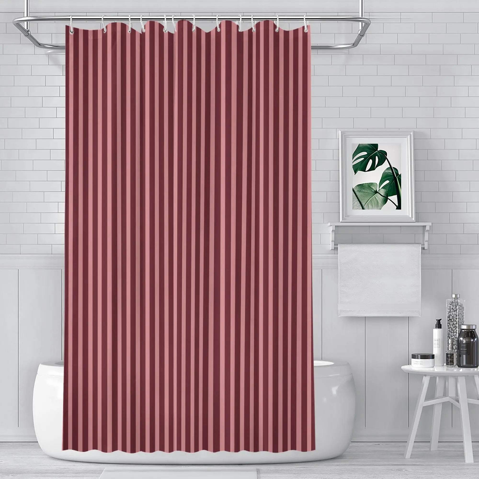 Cabernet & Apricot Stripe Shower Curtain – Modern Vertical Stripes, 12 Hooks, 70.87×70.87" Minimalist Bathroom Decor