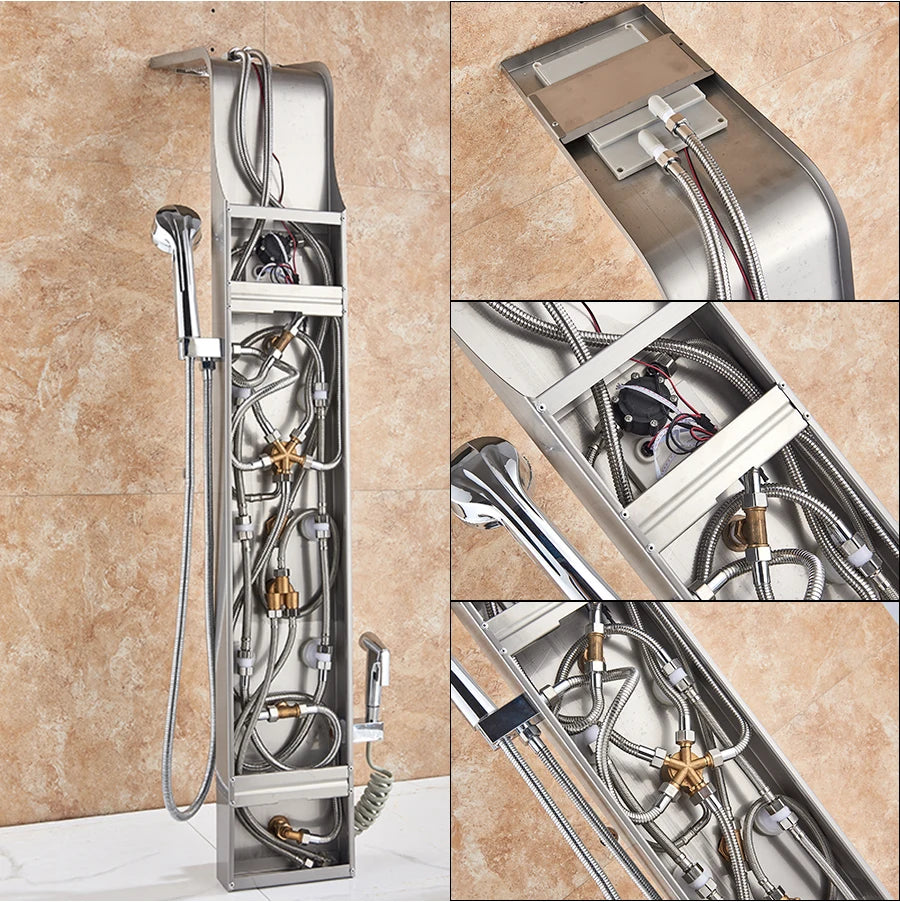 LED Light Bathroom Shower Panel Intelligent LCD Shower Column System with 6 Modes Rain Waterfall Massage Jet Bath Mixer Tap