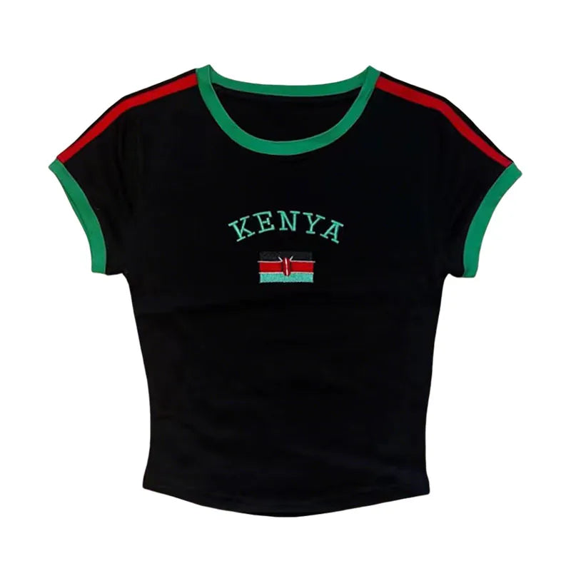 Kenya Printed Crop Top Y2K Sexy Slim Women's T-shirt Short Sleeve Gothic Harajuku Emocroppetop Beautiful Fashion Street Clothes
