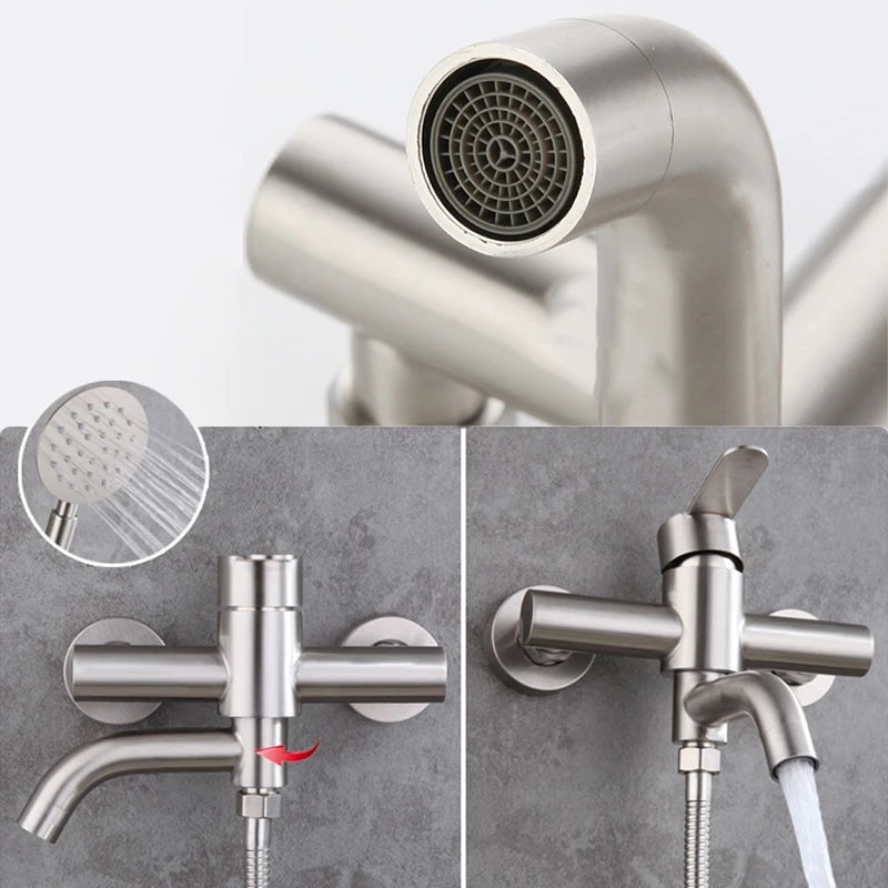 Stainless Steel Shower Mixer Faucet Shower Diverter Wall Mounted Bathroom Fixtures Ceramic Valve Core Universal Hot Cold Tap