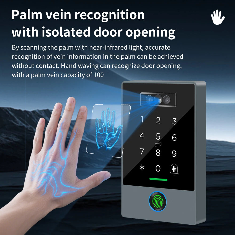 TTLOCK Face Recognition Video Doorbell Intercom Attendance Machine Fingerprint + Palm Vein + 3D Facial Recognition 3-in-1 IP67