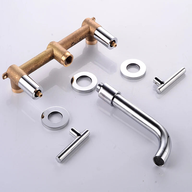 BAKALA Brass Matte Black Bathroom Sink Faucet Tap Hot Cold Wash Basin Water Swivel Spout Wall Mounted Bath Mixer