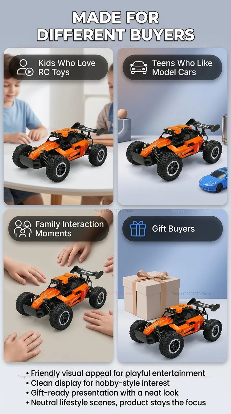 RC Monster Truck 1:16 Scale Remote Control Car 2.4GHz Alloy Shell 20KM/H Fast Off Road RC Car LED LED Headlight Toy Gift for Kid