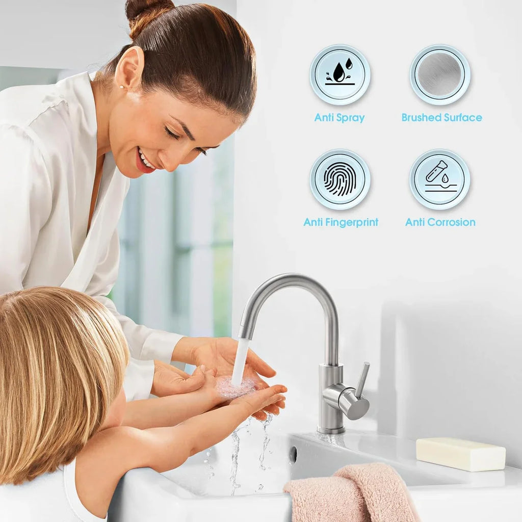 Bathroom Basin Faucet 304 Stainless Steel Hot Cold Wash Mixer Crane Tap 360 Rotation Sink Faucets Single Lever Tap For Bathroom