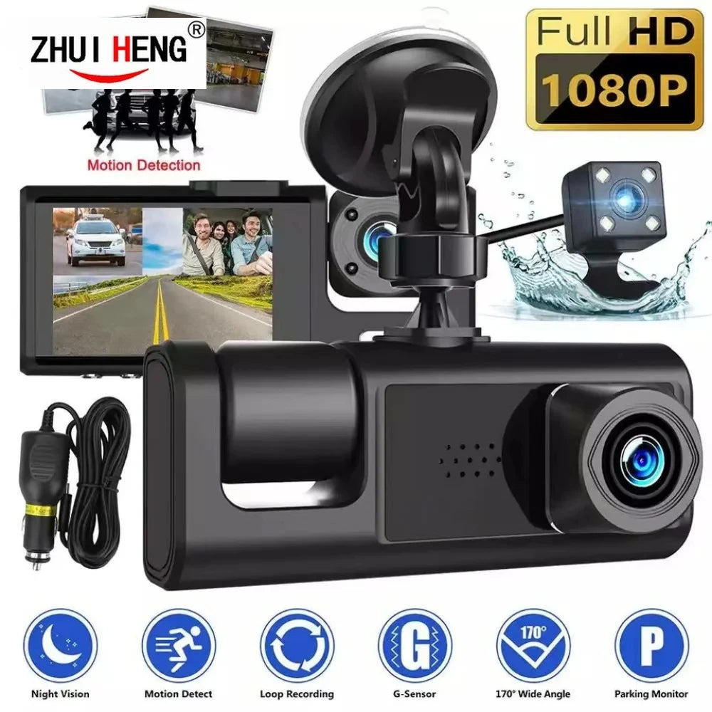 3 Camera Lens Car DVR 3-Channel Dash Cam HD 1080P Dash Camera Dual Lens Dashcam Video Recorder Black Box dash camera car dvr