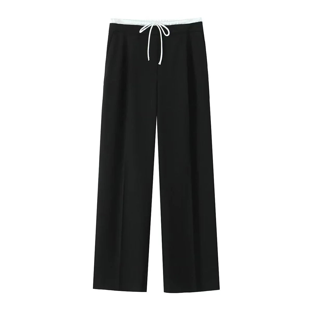 HXAO 2024 Women's Pants Baggy Wide Pants Woman Fashion Black Trousers Casual High waisted Pants Autumn Bluey Flared leggings