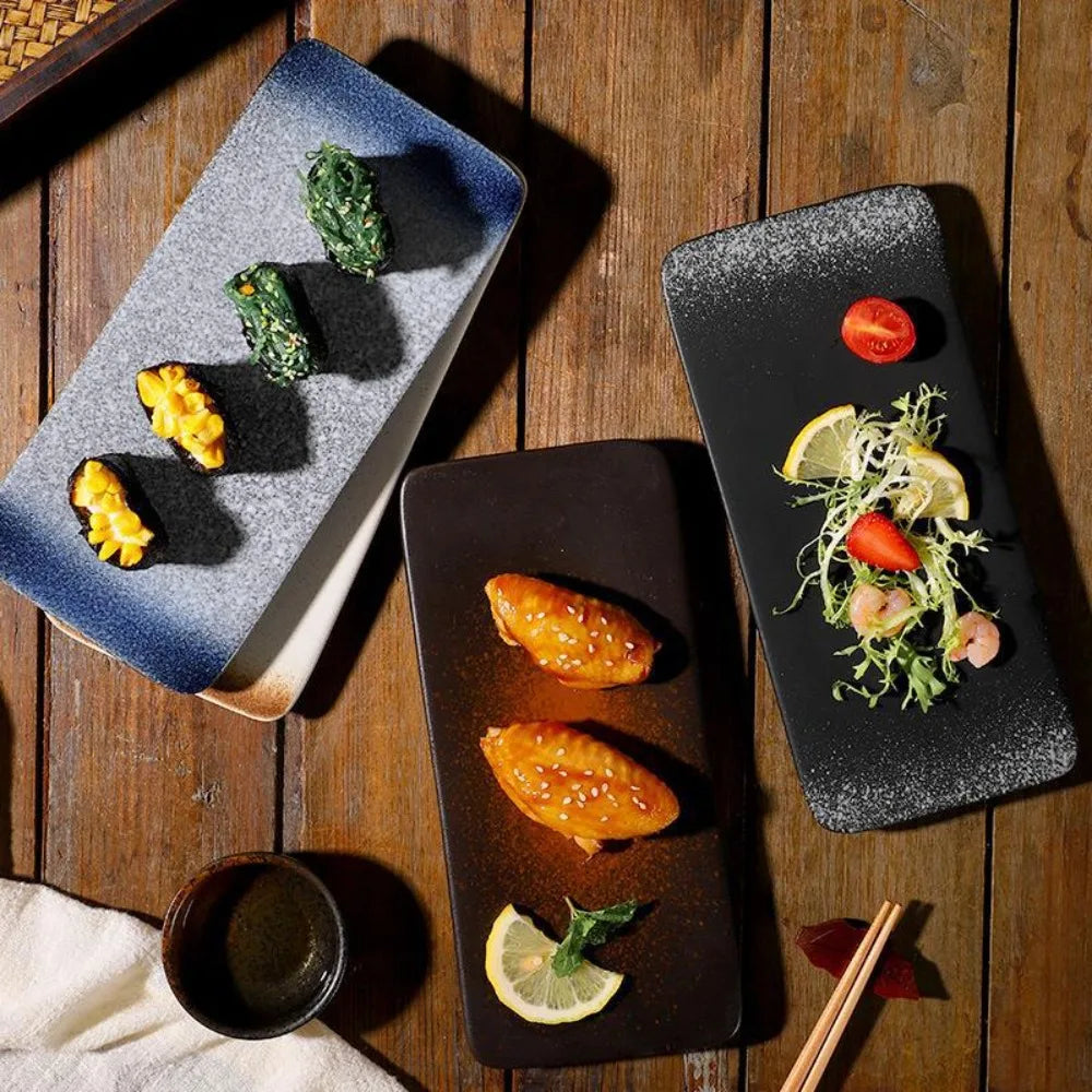 Kitchen Accessories Ceramic Japanese Style Sushi Plate Exquisite Fashionable Dinner Plates Elegant Rectangle Flat Plates Home