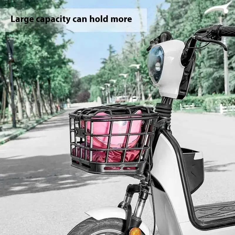 Durable Black PC Bike Basket with Lid; Front-Mounted, Anti-Extrusion for Electric Bikes