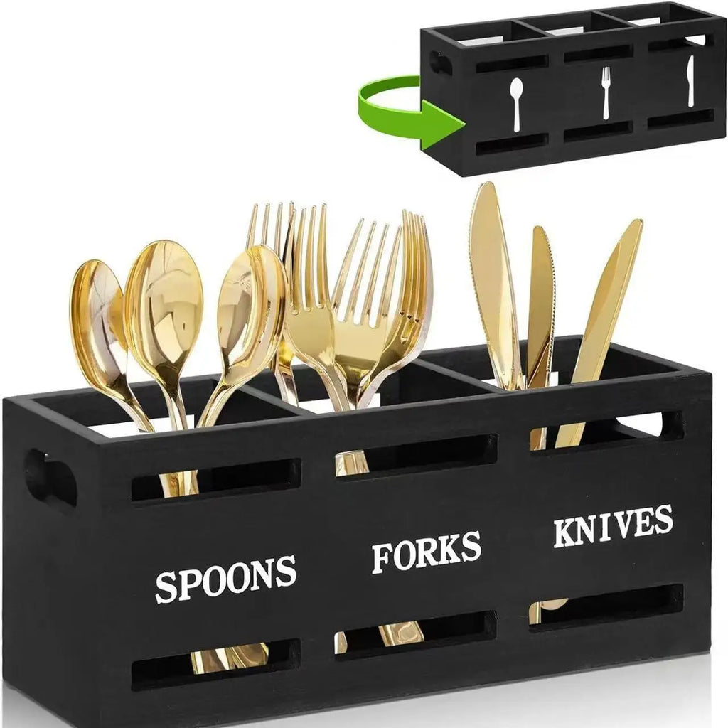 Wooden Utensil Holder Organizer, Rustic Cutlery Rack, Party Fork Knife Spoon Organizer, Farmhouse Kitchen Cutlery Organizer