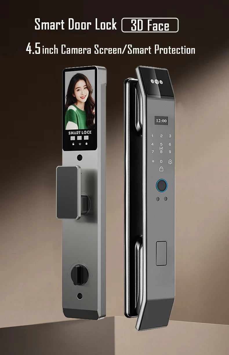 3D Face Recognition Unlock Digital Door Lock With Camera FIngerprint Password Unlock Keyless Electronic Door Lock