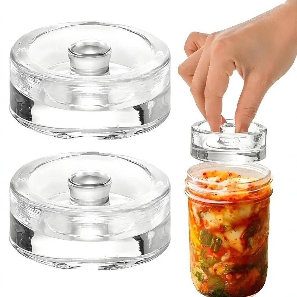 1pc Fermented Glass Weights Clear Sealed Heavy Fermenting Weights Kitchen Gadgets with Handle Wide Mouth Mason Jar Lid