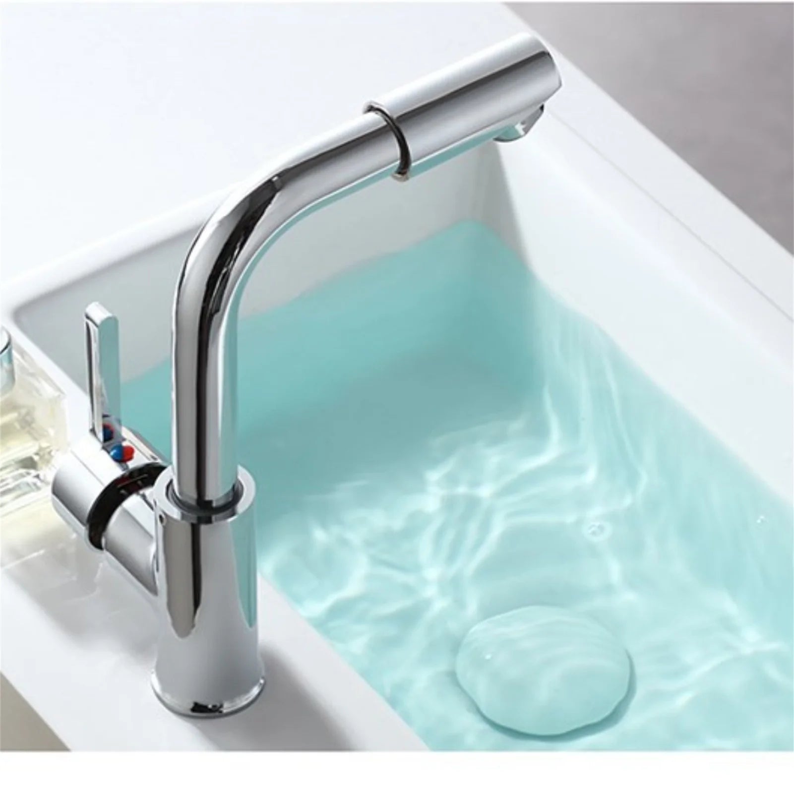Bathroom Faucet with 360° Rotate Spout Deck Mounted Water Tap Chrome Single Hole Single Handel for Hot and Cold Water Mixer