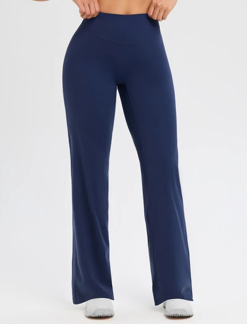 2026 C-B Women High Waist V Back Scrunch Straight Leg Yoga Pants Naked Feel Tummy Control Stretch Gym Pilates Sports Trousers