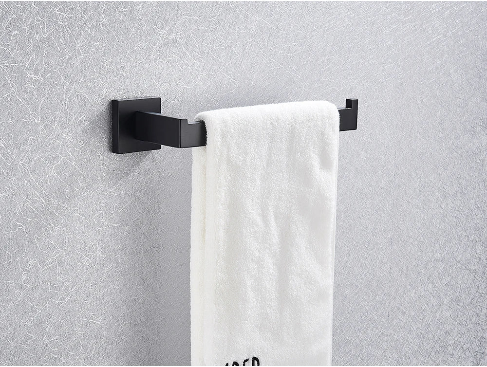 Bathroom Hardware Set Black Robe Hook Towel Rail Bar Shelf Tissue Paper Holder Wall Mounted Bathroom Accessories