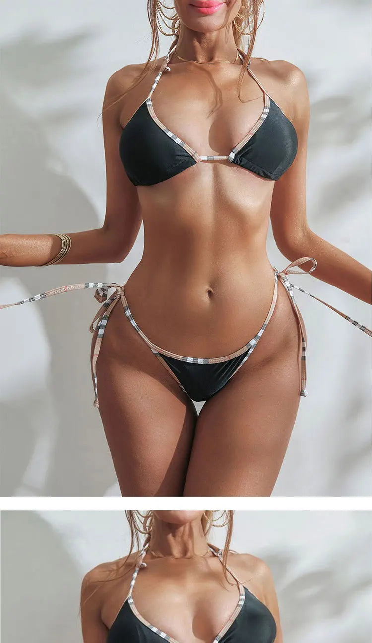 Check Bikini Sets Luxury Designer Brand Classic Print Swimsuit Two-piece Fashion Sexy Beach Swimwear 2024 Summer Women Clothing