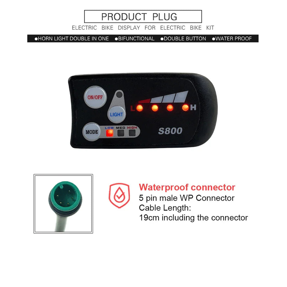Electric Bike 30A Brushless Controller with SM Plug for 1000W Motor with LCD Display Panel S800 S830 E-scooter Meter Control UKC