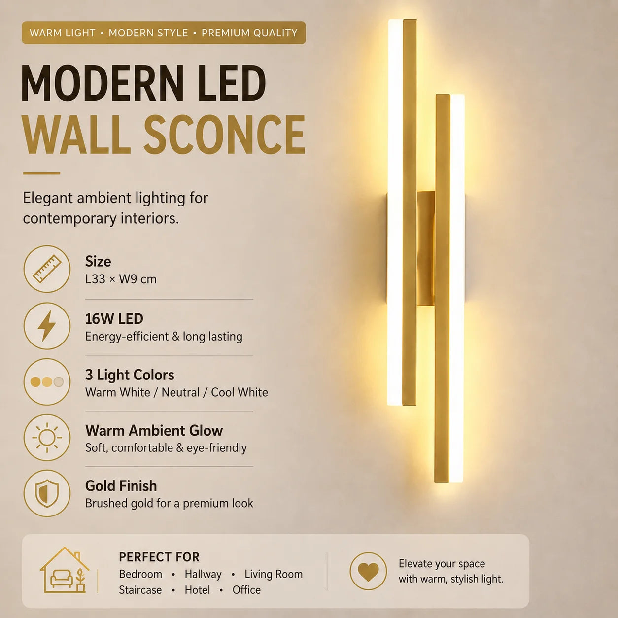 Modern LED wall lights are suitable for bedrooms, living rooms, study rooms, and corridors