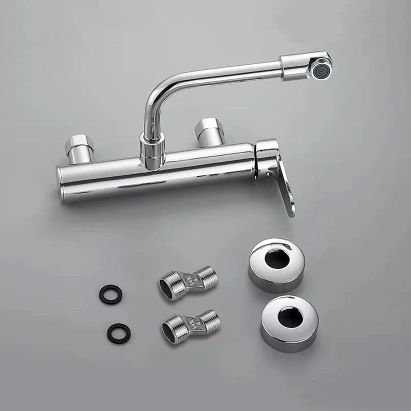 Brass Black Kitchen Faucets 360 Rotate Dual Hole Wall Mounted Silver Bathroom Faucet Cold Hot Water Folding Crane Sink Mixer Tap
