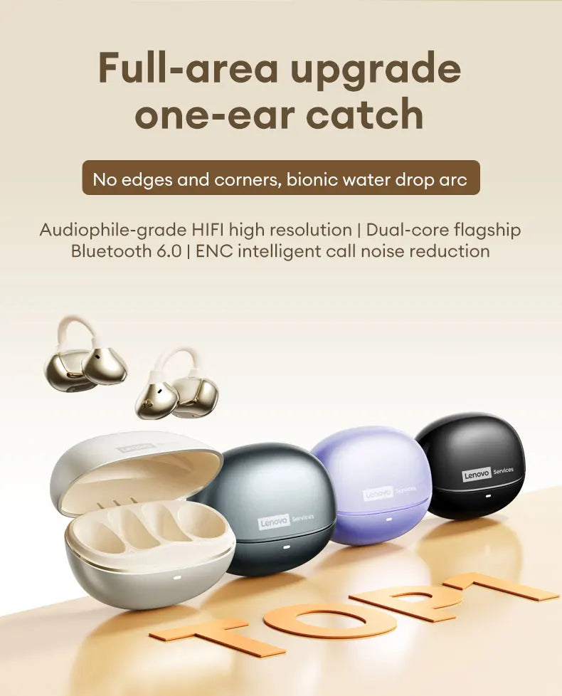 Lenovo RS106 OWS Ear Clip Bluetooth 6.0 Earphones Stereo Sound Sports Music Wireless Headphones Low Latency HD Call Earbuds New