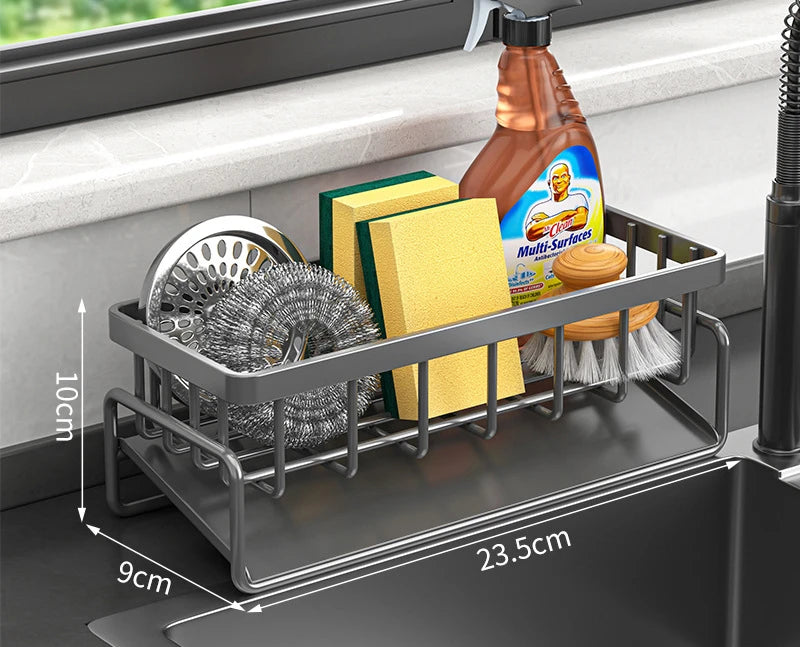 Stainless Steel Kitchen Sink Organizer | Sponge & Soap Storage | Faucet Holder & Towel Rack | Drain Rack with Shelf | Kitchen Ac