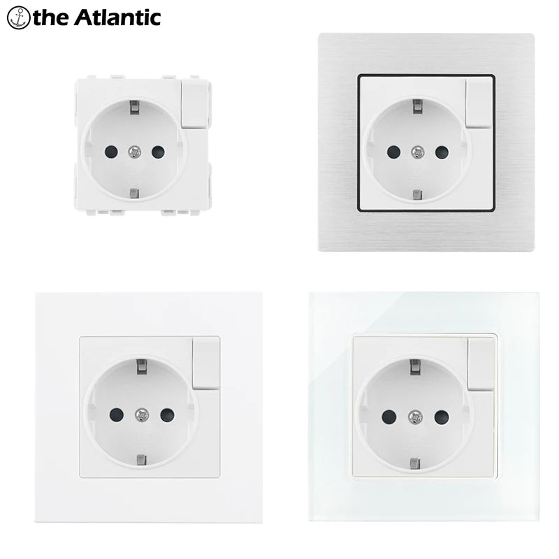 S Series- EU Power Socket Function Module Socket With Switch DIY Socket Accessory Free Combination White Glass /Plastic 250V 16A