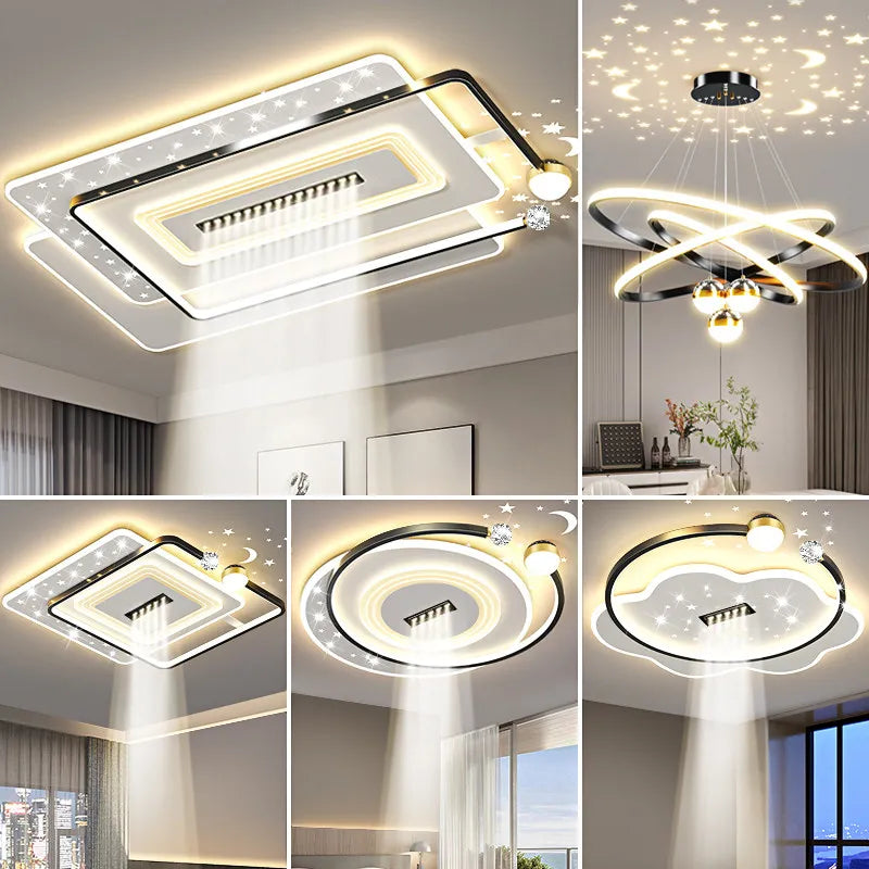 Modern Minimalist LED Ceiling Light for Living Room, 2026 New Model with Starry Sky Projection Effect and Integrated Spotlights