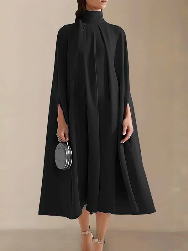 Women Elegant Solid Color High-Neck Party Evening Dresses 2025 New Spring Batwing Sleeves Lace-Up Banquet Robe Vestido