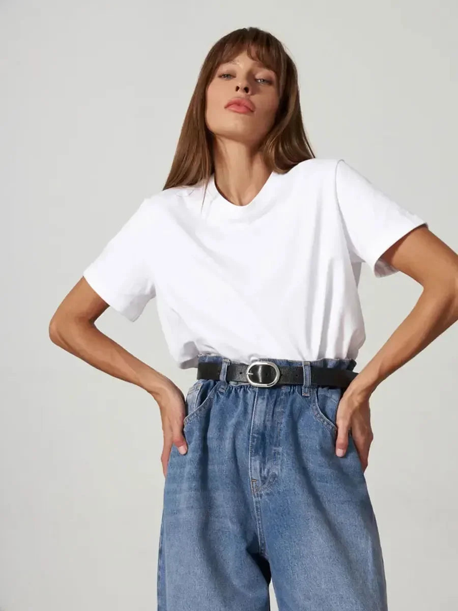 Summer 100% Cotton Women's T-shirt Bottoming Basic Fashionable Lady Short Sleeve Loose Tops Shirts Solid 200g/㎡ Tops