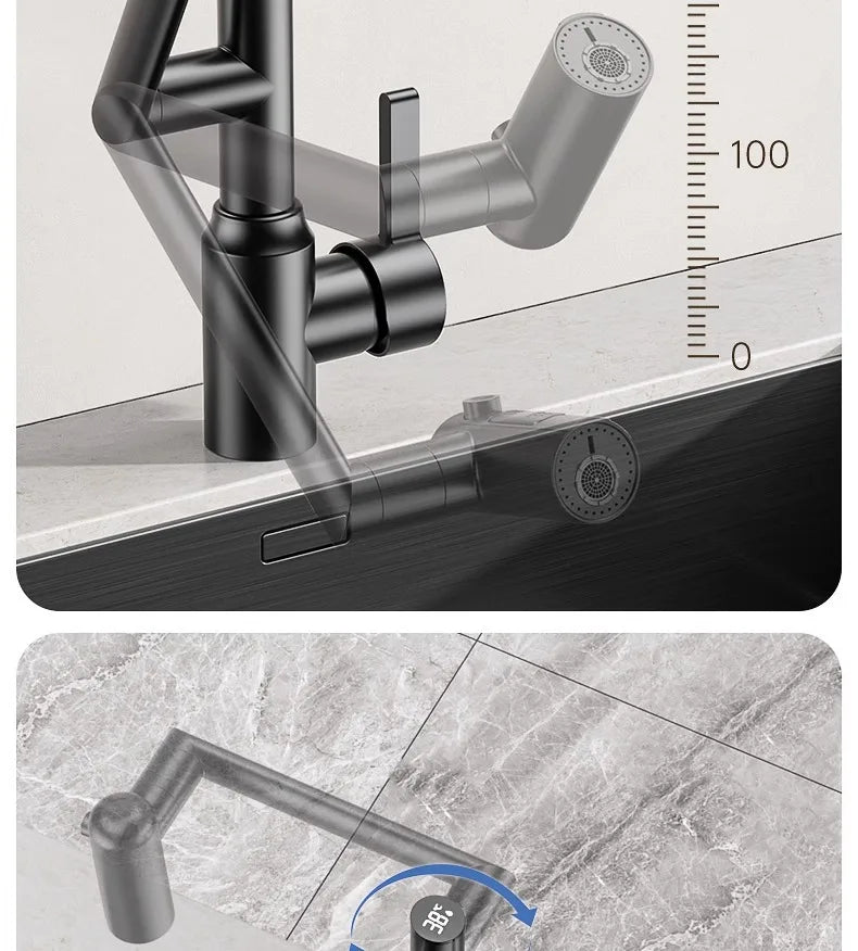 Stainless Steel Faucet Washbasin Bathroom Multi-functional Robotic Arm Universal Rotation for Hot and Cold Water Digital Display