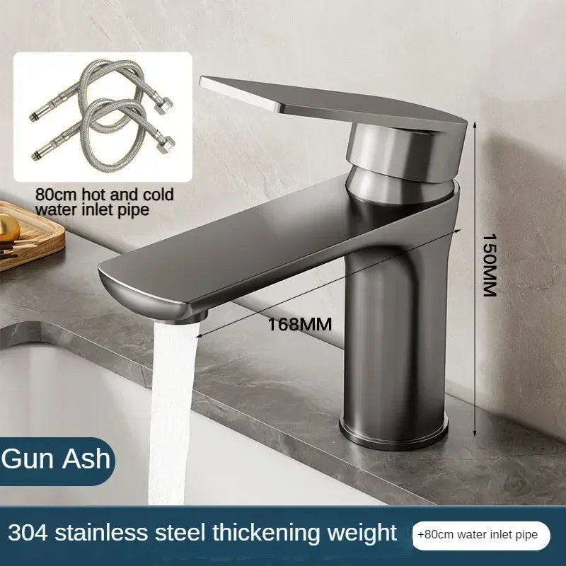 Stainless Steel Hot and Cold Water Faucet for Bathroom Sink, Washbasin, Countertop, Household Stainless Steel Basin Faucet