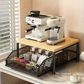 Sturdy Hardwood Space Saving Kitchen Countertop Organizer with Drawer Wire Basket for Coffee Maker