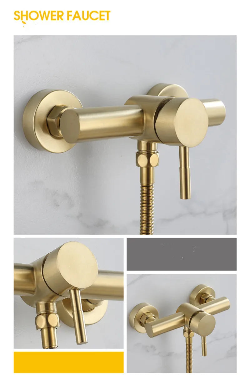 Tuqiu Brushed Gold Bathroom Shower Faucet Set Wall Mounted Shower Faucet, Bathroom Cold and Hot Bath and Shower Mixer Taps Brass