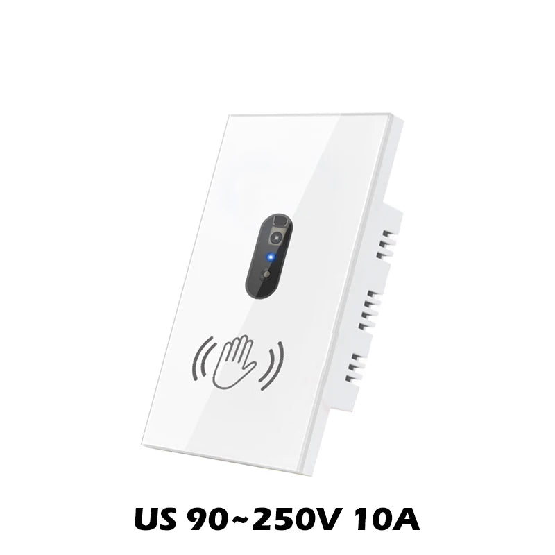 110V 220V 10A Smart Wall Light Switch Hand Sweep Sensor Glass Screen Panel without Touch EU US IR Infrared Lights Sensor Switch