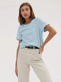 Wolfeel Summer 100% Cotton Women's T-shirt Bottoming Basic Fashionable Solid Lady Short Sleeve Loose Tops Shirts 230g/㎡ Tops
