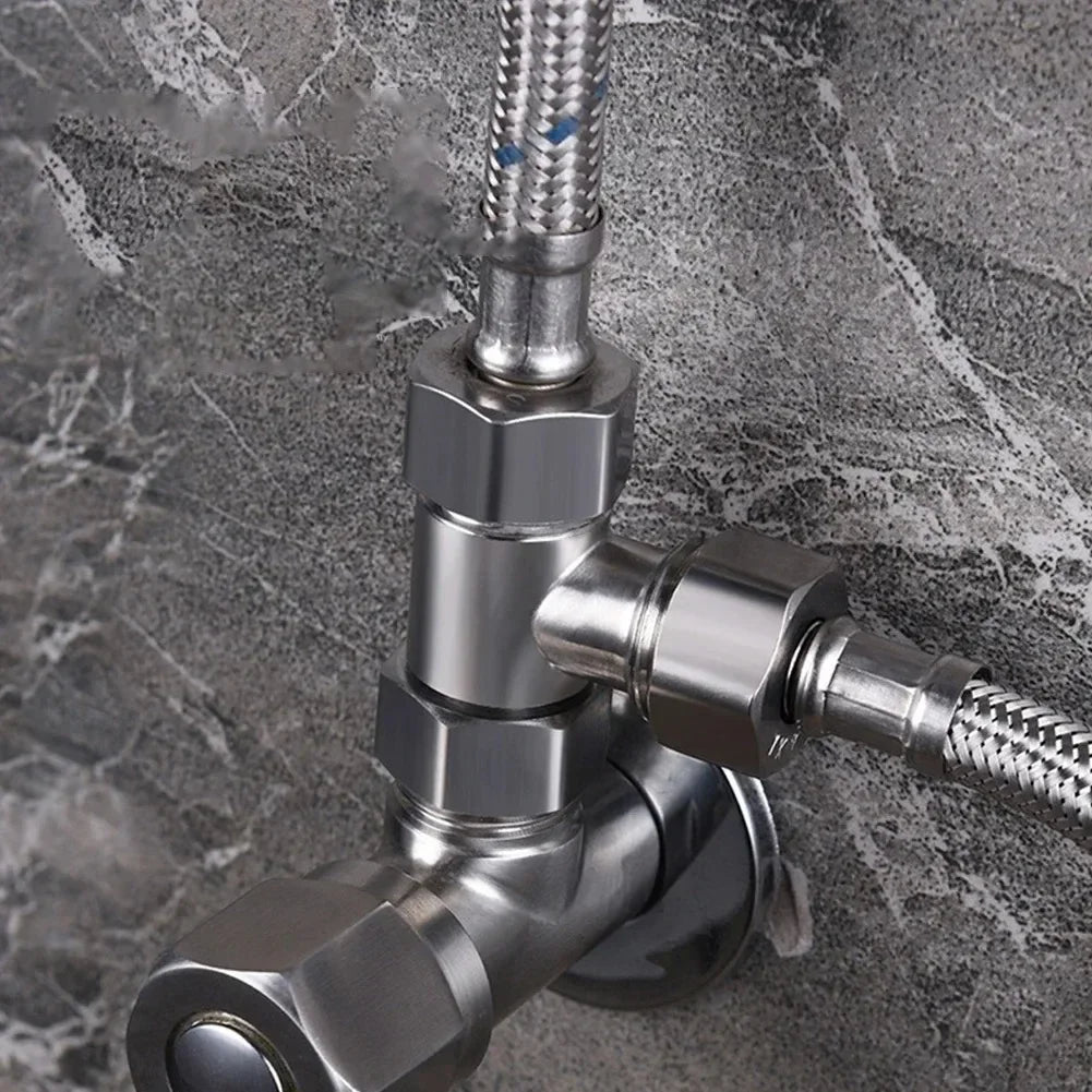 G1/2 3 Way T-Adapter Bathroom Shower Faucet Water Splitter Toilet Shower Valve Spray Nozzle Converter Stainless Steel