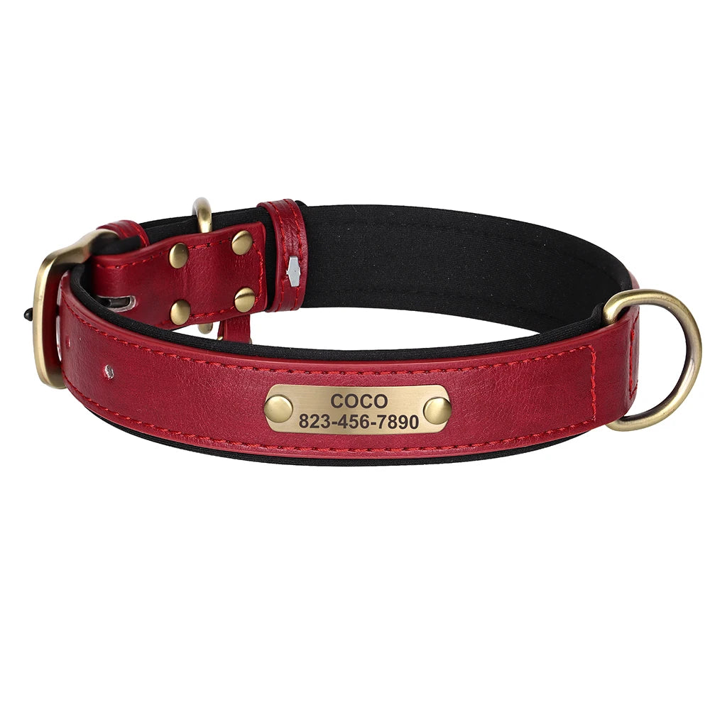 Free Custom Dog Collar Soft Padded Dogs Collars Personalized PU Leather Pet Necklace Adjustable for Small Medium Large Dogs Pug