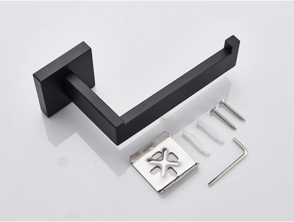 Bathroom Hardware Set Black Robe Hook Towel Rail Bar Shelf Tissue Paper Holder Wall Mounted Bathroom Accessories