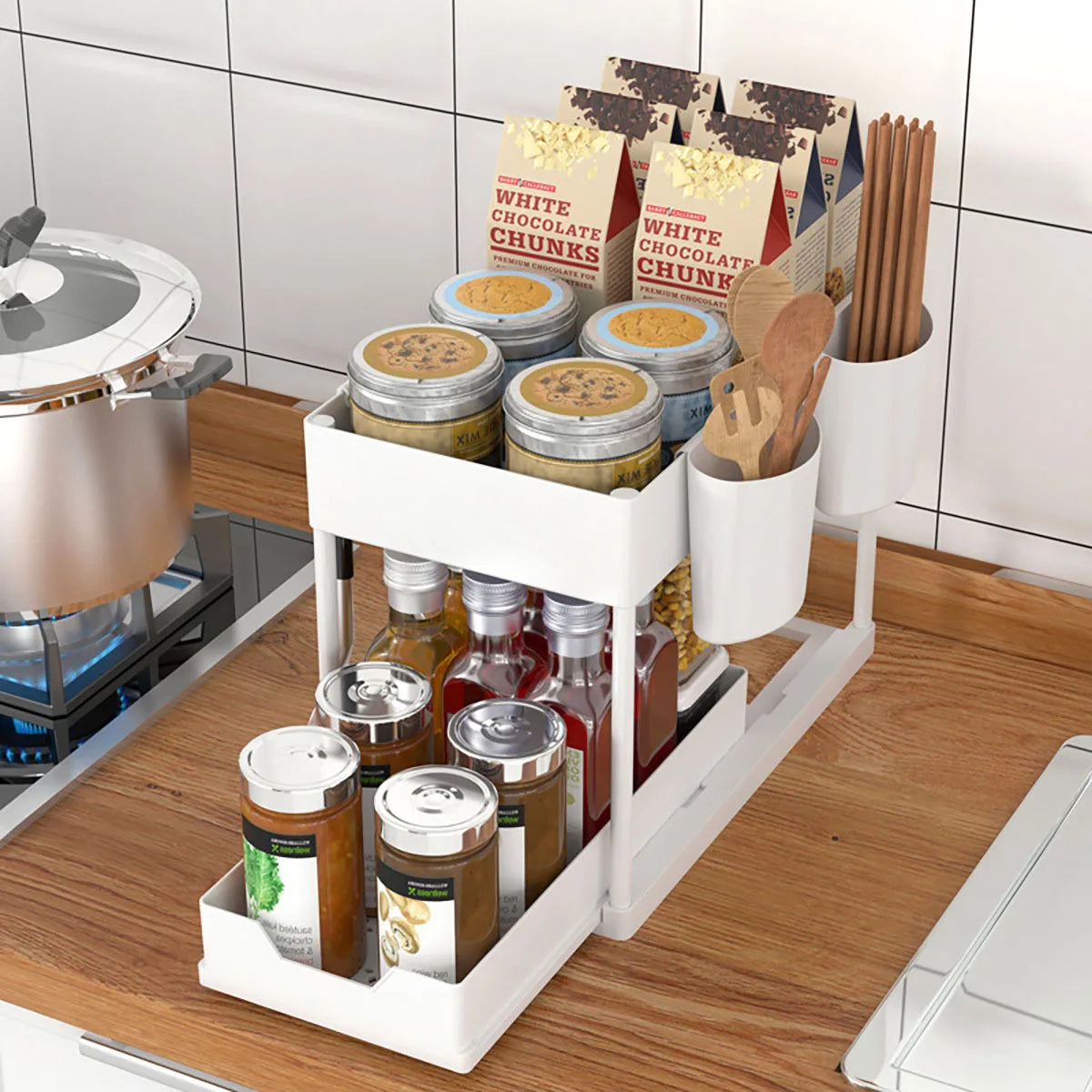 1Set Double Layer Storage Rack,Pull-out Storage Box, Cabinet Sink for Organizing and Organizing Storage Racks  Kitchen Organizer