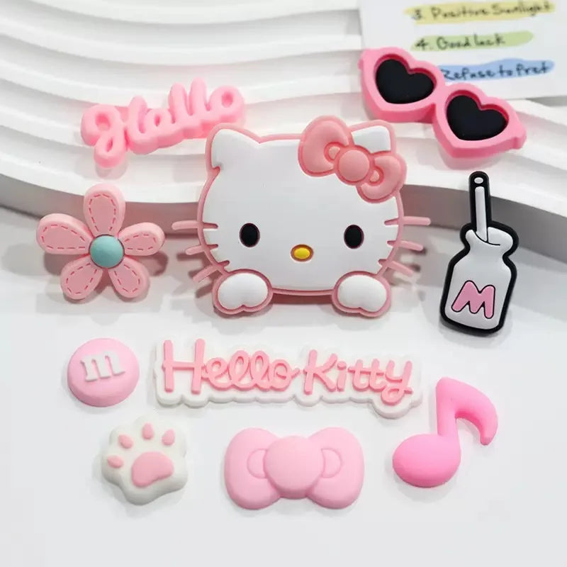 Pink & Black Relaxed Hello Kitty Cat Shoe Charms Set Cute Cat Shoe Flower Accessories For Sandals Female Girls' DIY  Decoration